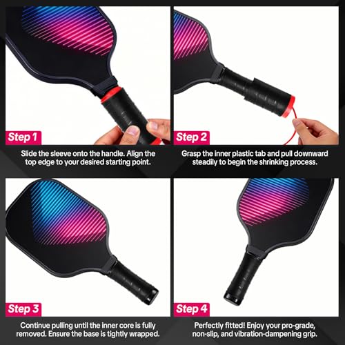 2 Pack Cold Shrink Grip Sleeve for Pickleball Paddle & Tennis Rackets, 3.9"-5.9" Expansion Non-Slip Overgrip, Vibration Dampening Handle Cover for Hammers, Pot Handles & DIY Gear - color: Black