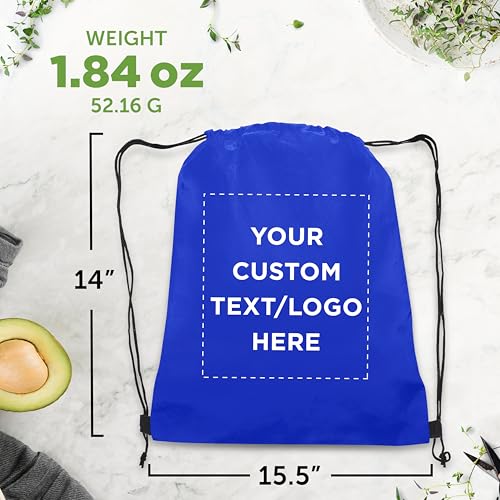 DISCOUNT PROMOS Custom Non-Woven Drawstring Backpacks Set of 10/50/100, Personalized Bulk Pack - color: Blue, size: 10/50/100
