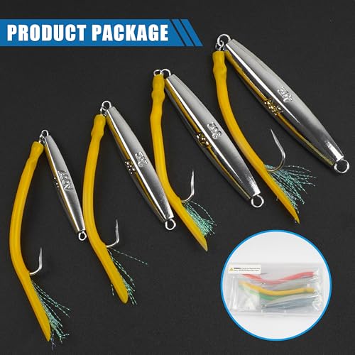 Saltwater Fishing Diamond Jig, 1pcs Casting Jigging Spoon Surf Fishing Trolling Lure Metal Jig with Tube Tail for Striper Bluefish Tuna Salmon 1oz 2oz 3oz 4oz - color: Yellow, size: 2oz