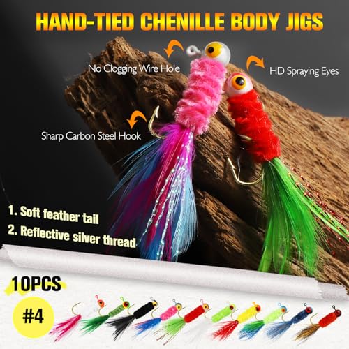 Dovesun Crappie Lures with Jig Heads Kit, Soft Plastic Grubs-Tube Baits 1/8oz 1/16oz 1/32oz Crappie Jigs Walleye Trout Bass Crappie Baits 95-120pcs - color: D-105PCS-Crappie Lures(small)