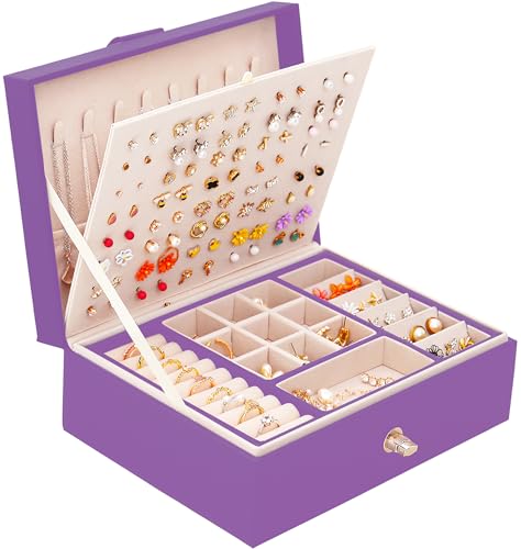 QBestry Girls Jewelry Box for Earrings Jewelry Organizer Box Teen Girls Earrings Organizer Jewelry Box with Earring Holder Organizer Stud Earring Box for Girls Womens Jewelry Case Organizer Purple - color: Deep Purple, size: Medium