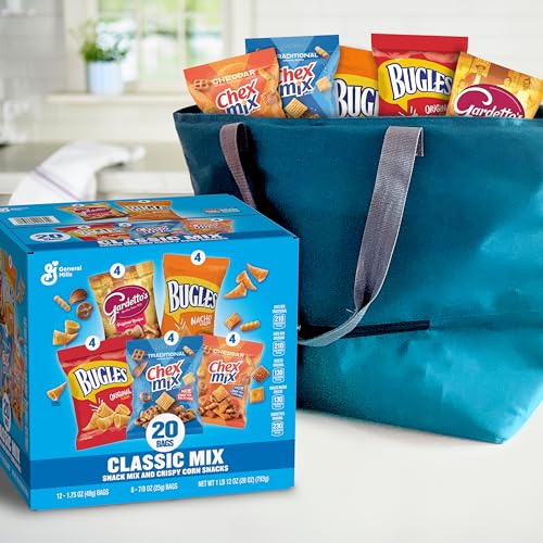 Classic Mix Snack Variety Pack, Bugles Original and Nacho Cheese, Gardetto's Original Recipe, Chex Mix Traditional and Cheddar, 20 Ct, 28 oz - size: 28 Ounce (Pack of 1)