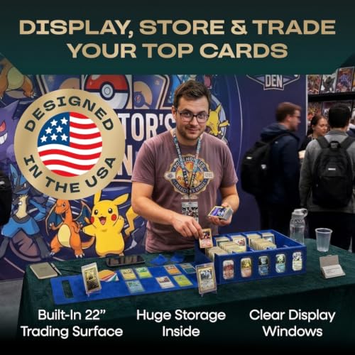 5-Row Mtg Trading Card Storage Box With Display Windows - Magnifier Ruler, 2 Display Stands, 7 Cardholders - 3900+ Card Case With Magnetic Closure, Sports TCG Card Organizer - Blue Card Boxes - color: Black, Blue (5 Row)