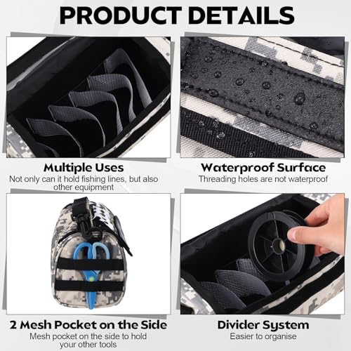 2 Pcs Fishing Line Management Bag Waterproof Nylon Fishing Line Storage Bag Transparent Window Removable Divider Leader Lines Spool Organization, Camouflage Khaki - color: Camouflage Khaki