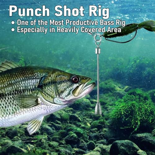 Dr.Fish Punch Shot Rig Kit, EWG & Flipping Hooks Tokyo Style Lure Making Kit Bass Fishing Hook Rig Freshwater Bullet Sinker - color: Punch Shot Rig Kit(30 Hooks, 20 Sinkers/Wires/Swivels/Rings)