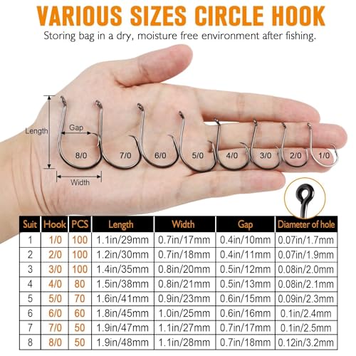 Dovesun Circle Hooks for Catfish 2X Strong 100PCS Catfish Hooks Octopus Circle Hooks Saltwater and Freshwater Black & Red Size 1/0-8/0 - color: Black, size: 4/0*80PCS