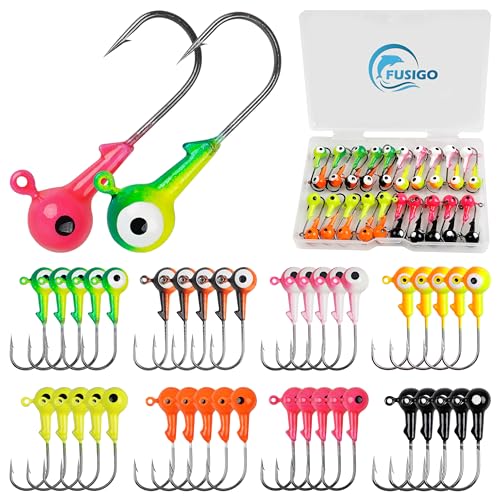 Fishing Jig Head Hooks Round Ball Head Jigs Hook Crappie Jig Lure Hook Kit Fishing Lures Jig Head Baits Assorted 1/32oz, 1/16oz, 1/8oz, 1/4oz, 3/8oz - size: 1/8oz,40 pack