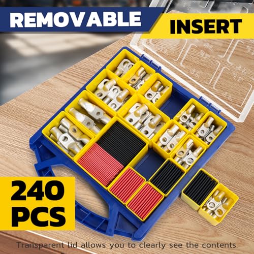 haisstronica 240PCS Tinned Copper Wire Lugs Kit,120PCS AWG 8 6 4 2 0 00 Heavy Duty Battery Cable Lug Ends Ring Terminal Connectors,Electrical Eyelets with 120PCS 3:1 Heat Shrink Tubing - color: Tinned Copper, size: 240 PCS