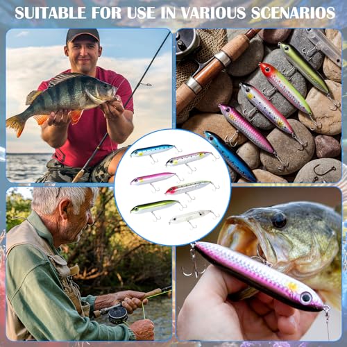 6 Pcs Topwater Fishing Lure, Top Water Lures for Saltwater and Freshwater, Rattling Line Float Lure, Pencil-Shaped Lures Simulated Fishing Hooks 0.46 oz, for Catfish Bass, Mullet