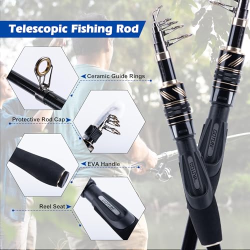 GOTURE Telescopic Fishing Rod and Reel Combos, Carbon Fiber Travel Fishing Pole, 9+1 BB Spinning Reel, Saltwater Freshwater Fishing Gear Kit with Braided Line, Lures, Carrier Bag for Bass Trout - color: 1 Rod & 1 Reel Spinning Fishing Combo - Portable Fis