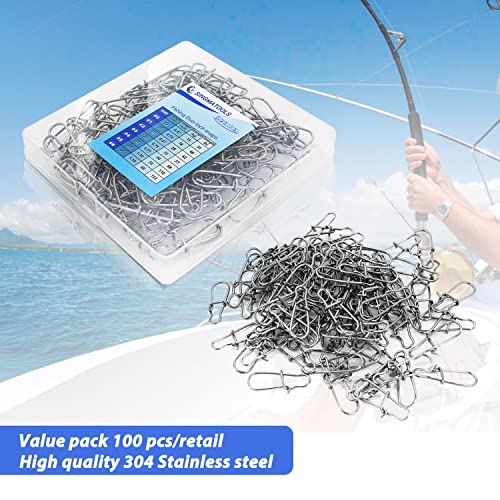 100 Pack Fishing Duo Lock Snap Fishing Snaps and Clips Freshwater Saltwater Fishing Gear Hooked Snap Speed Clips Fishing Lures Connector Quick Change Fishing Snap - size: Size #6(132lb) 100 PCS
