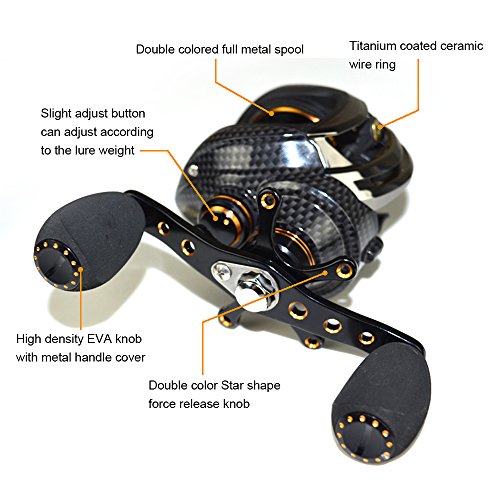 FISHDROPS Baitcasting Reels, 17+1BB Magnetic/Centrifugal Brake Systems Baitcaster Reel, High-Speed Gear Ratio 7.0 Ultra Smooth Low Profile Baitcast Fishing Reel - color: Dual Brake-Right Hand