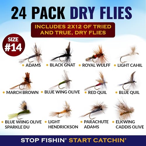 RoxStar Fishing Fly Shop, Premium Stimulator Dry Fly Assortment, Emerger Hatch Pack, Nymph Fly Hatch Pack for Trout and Bass - color: Dry Hatch Pack #14