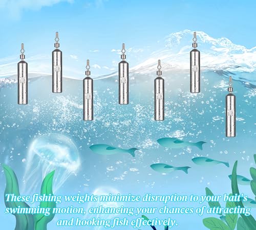 50Pcs Fishing Weights Sinkers Drop Shot Weights Pencil Skinny Sinkers with Barrel Swivel Casting Sinkers Catfishing Sinkers Lead Weights Sinkers for Saltwater Freshwater Fishing-(3.5-10g) - size: 3/8oz(10g)-40 Pack