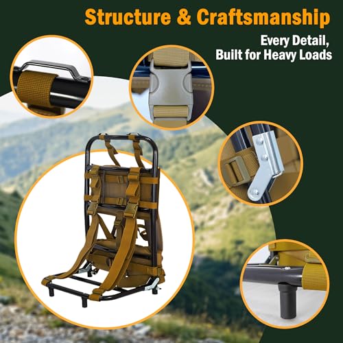 Foldable Aluminum Hunting Pack Frame, Lightweight External Frame Hiking Backpacks, Alice Pack, Hunting Backpack Frame for Travel, Outdoor, Khaki - color: Khaki