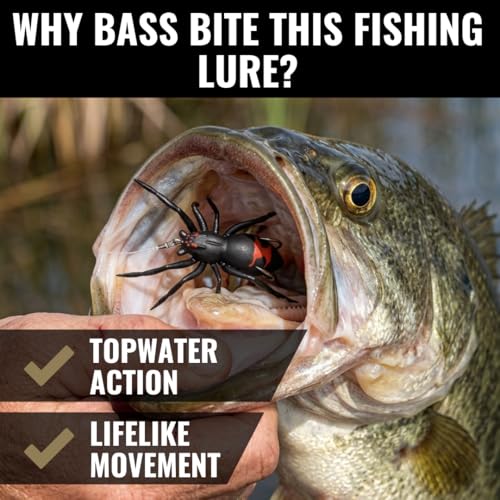 LUNKERHUNT Phantom Spider Lure for Bass Fishing (2.5 Inch) | Topwater Spider Fishing Lure with Natural Walking Action | Soft Hollow Body Weedless Hooks for Trout and Pike - color: Widow Maker