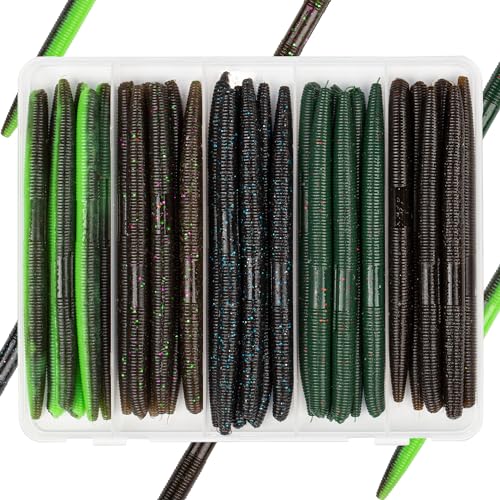 30/50/78/100Pcs Senko Worms Kit – 4"/5" Soft Plastic Fishing Lures with Salt Impregnation for Bass Fishing - color: Multi Colors B, size: 5 inch