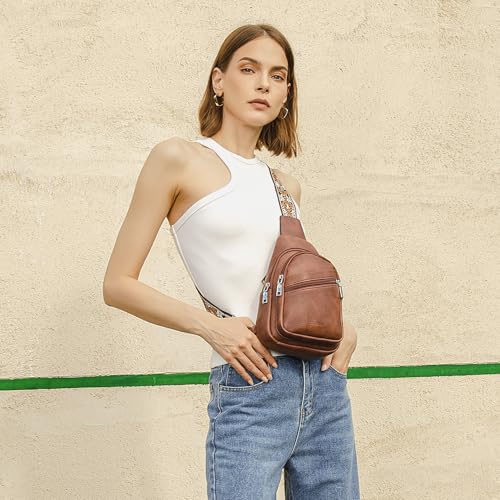 Telena Sling Bag for Women Crossbody Bags Purse for Women Vegan Leather Fanny Pack with Adjustable Strap - color: 0-brown