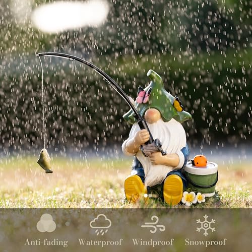 TERESA'S COLLECTIONS Resin Outdoor Statues with Solar Outdoor Lights for Garden Decor, Funny Garden Gnome Fishing Decorations for Outside Yard Porch Patio Lawn, Ideal Gift for Women and Man 7.2" - size: Medium