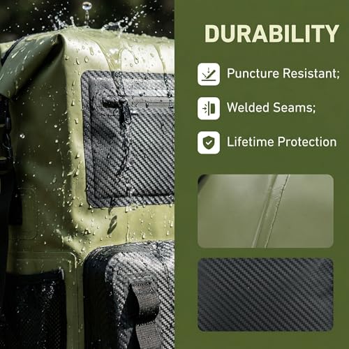 100% Waterproof Roll-Top Dry Bag Backpack with Front Splash-Proof Pocket, Lightweight Floating Pack for Kayaking, Hiking & Travel,35L (Green-black) - color: Green-black