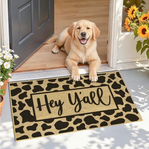 Mat Front Back Door Welcome Entrance Doormat Outdoor Cow Print Mat Non-Slip Backing Floor Mats Inside Low Profile Matt for Patio Porch Outside Entryway Rug for Housewarming Gift Home Decor 16.9"x29.9" - color: Hey Y'all