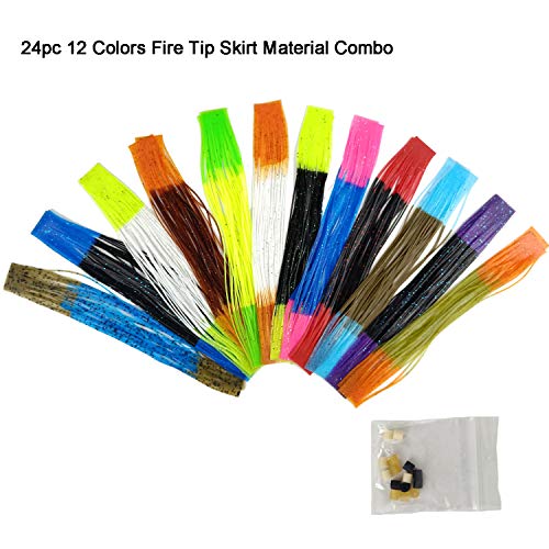 Riverruns Fishing Jig Lures Mixed Colors DIY Silicone Skirts for Jig, Regular Skirt Collars Included Fly Tying Material - color: C: 24pc Fire Tip Skirt Material Combo