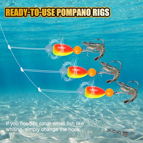Pompano Rigs for Surf Fishing, 5/10 PCS Pre-Tied Saltwater Fishing Rigs with Triple 3/0 Circle Hooks, Pompano Floats Surf Fishing Tackle - size: 5-pcs