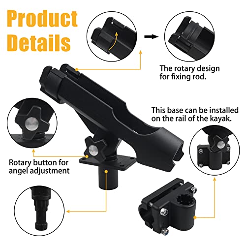 Fishing Rod Holder for Boat Adjustable 360° Rotation Hands-Free Fishing Pole Rod Racks No-Drill Rail Mount Rod Holders for Multi-Rod Setup Kayak, Pontoon, Boat Fishing - color: RH40 Multi-Positional Mounting 2pcs