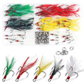 Feathered Treble Fishing Hooks, 120pcs Round Bend Treble Hooks with Split Rings for Making Fishing Lures Spinner Spoon Crankbait Feather Triple Hook Replacement for Saltwater Freshwater