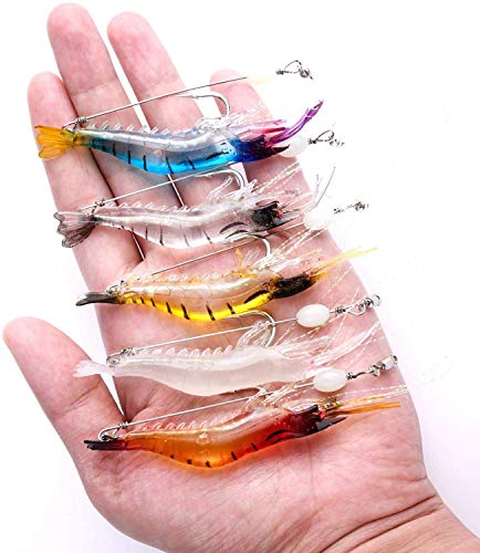 Fishing Shrimp Lures Artificial Silicone Soft Bait Set Luminous Swimbait Shrimp Fishing Lure with Hooks Fishing Tackle Freshwater/Saltwater - color: 10PCS