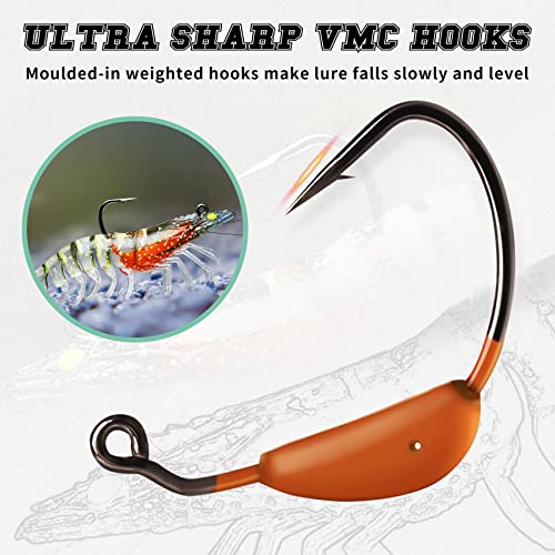 TRUSCEND Duramax Pre-Rigged Fishing Lures with BKK Jig Hooks, Easy Catch 10X Tear-Resistant TPE Soft Swimbaits for Bass Trout Crappie Walleye Redfish Grouper, Fishing Bait for Saltwater and Freshwater - color: A3-4.3"-0.75oz