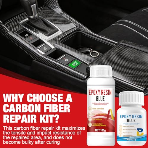 Carbon Fiber Bike Repair Kit, Carbon Fiber Epoxy Repair Kit | 100g Carbon Fiber Resin 27g Hardener, 3K 200g 8"*23.6" Twill Carbon Fiber Cloth, Complete Accessory Kit, for Cars Bicycles