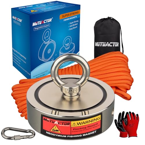 MUTUACTOR Fishing Magnet Kit,1800lbs Double Sided Fishing Magnets Heavy Duty,Φ3.7''Permanent Neodymium Magnet with 65Ft Salvage Rope Sturdy Gloves Bag for Retrieval and Recovery of Treasure - style: 1800lb Magnet(Double Sided)--Φ 3.7"