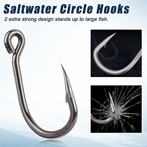 Saltwater Live Bait Fishing Hooks- 35pcs Inline Circle Hooks Catfish Bait Fish Hooks 2X Strong Stainless Steel Hooks for Big Game Fishing 1/0-12/0 - size: 11/0-35pcs
