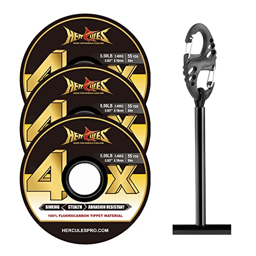 HERCULES Fly Fishing Tippet 3 Pack with Fly Tippet Holder, 55 Yards - color: Flourocarbon tippet 3pcs with tippet bar, size: 4X