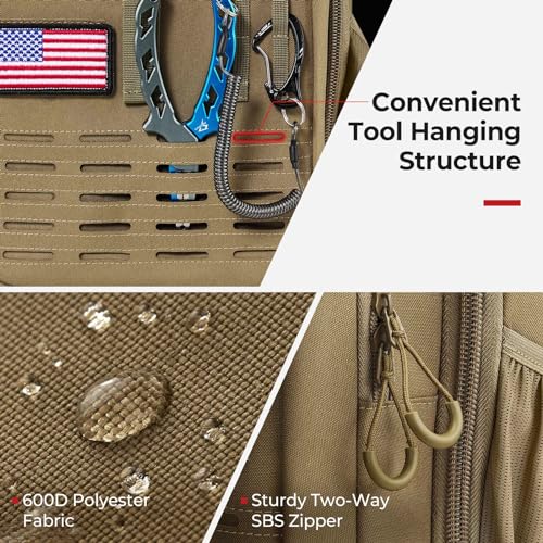 Piscifun Fishing Tackle Backpack with Rod & Gear Holder, Lightweight Outdoor Water-Resistant Fishing Shoulder Storage Bag with Protective Rain Cover, Khaki - color: Khaki, size: Large