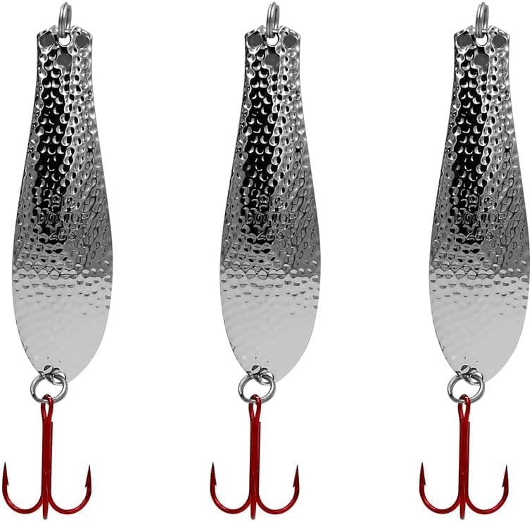 Doctor Spoons Fishing Lures Series - Made in USA - Saltwater & Freshwater - Eagle Claw Hook - Walleye, Bass, Northern, Pike, Salmon, Trout, Striper - Casting, Jigging, Trolling, 3 Pack - color: Hex Hammered Gold, size: 2 1/2" | 3/8 oz