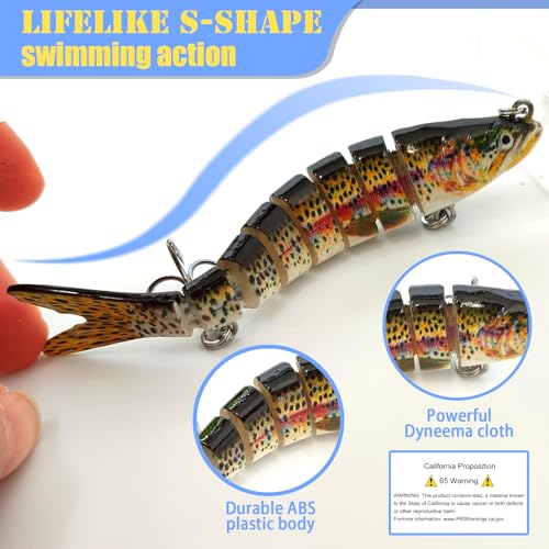Multi Jointed Swimbait Saltwater Fishing Lures with Sharp Treble Hooks, Bass Fishing Lures Walleye Trout, Lifelike Slow Sinking Fish Bait Lures Kit Freshwater - color: 6 Colors-Mixed