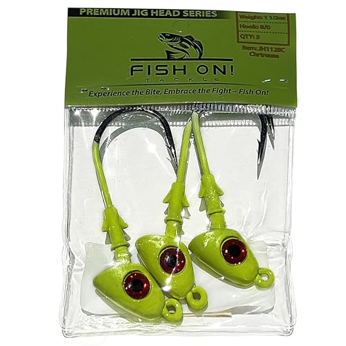 Jig Heads for Fishing with Super Sharp Black Nickel Hooks - Double Locking Bait Stays & Multi-Color 3D Eyes - Perfect for Freshwater & Saltwater Fishing - color: Chartreuse, size: 1 1/2 oz - 3 Pack