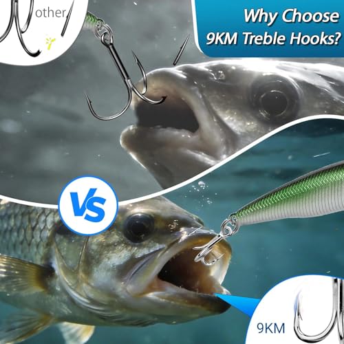 9KM DWLIFE Treble Hooks 4X High Carbon Steel Triple Hooks Fishing Hooks for Big Salmon Trout Bluefish Catfish Hooks 10 pcs - color: Black, size: 2#