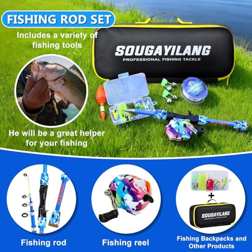 Kids Fishing Rod and Reel Combo,Light Weight Fishing Pole with Spinning Fishing Reel Tackle Bag Lures for Youth,Girls and Boys Good Starter Fishing Kit - color: Blue