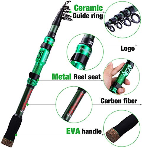 Sougayilang Telescopic Fishing Rod - 24 Ton Carbon Fiber,CNC Machined Reel Seat, Comfortable EVA Handle, Travel Fishing Rod for Bass Trout Fishing - color: GREEN, size: 7.9 ft