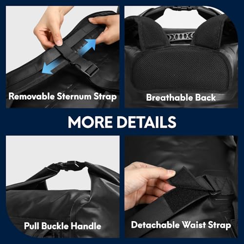 Haimont Waterproof Backpack Roll Top Dry Bag Kayak Dry Backpack for Outdoor Dry Pack Boating Fishing Camping, 60L, Black - color: Black, size: 60L