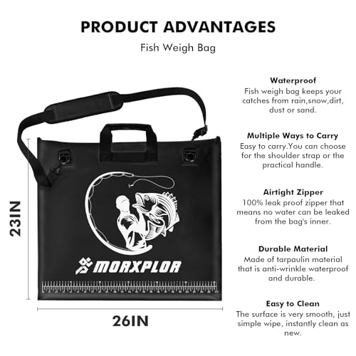 MORXPLOR Fish Bag Heavy Duty Tournament Fishing Weigh in Bag 26x23 19x34 inches - color: 23inch black with mesh bag