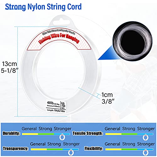 Clear Fishing Wire, Acejoz 656FT Fishing Line Clear Invisible Hanging Wire Strong Nylon String Supports 40 Pounds for Balloon Garland Hanging Decorations - style: 0.55mm, 460ft, 48lb