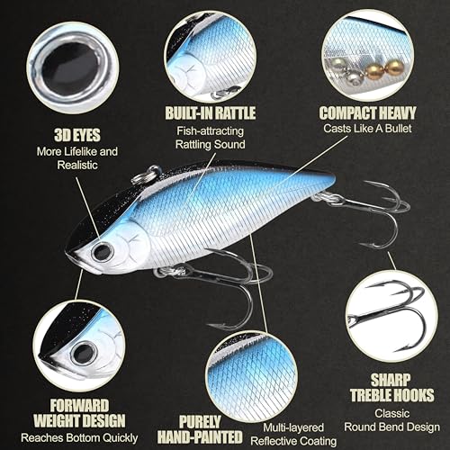 LUCKY CRAFT LV 500 MAX Freshwater Fishing Lures, Sinking Lipless and Long-Casting Crankbait, 3 Inch Vibration Rattle Bait, Perfect Fishing Gear for Tackle Box and Accessories - color: 052 Aurora Black