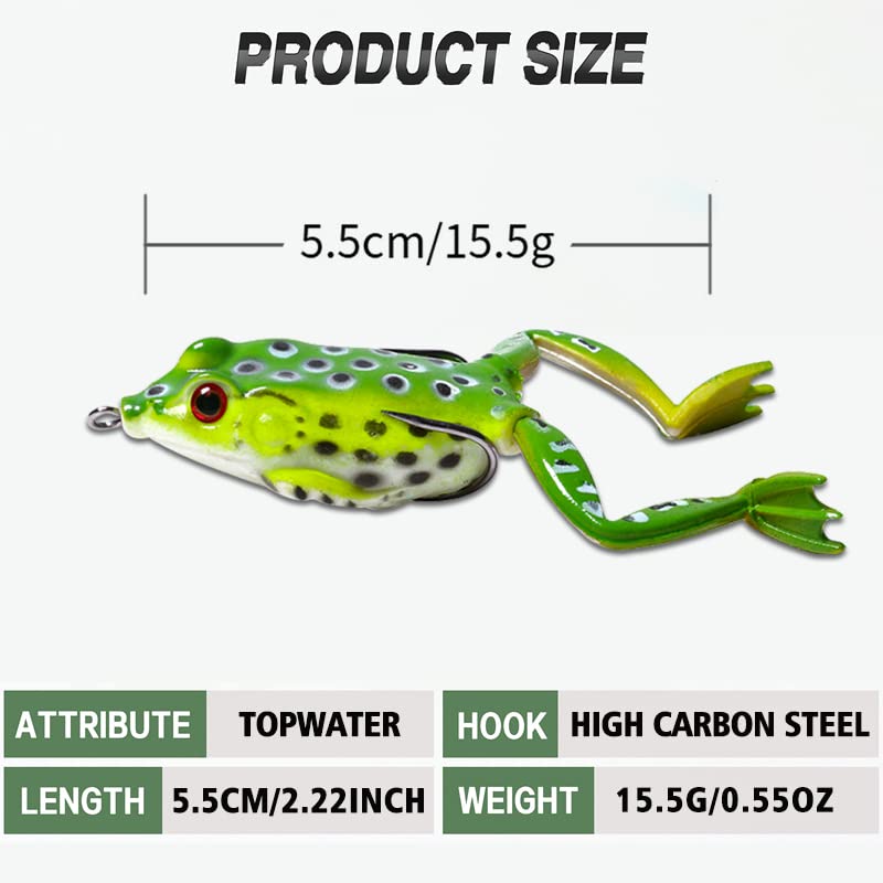 Frog Fishing Lures for Bass ，Weedless Fishing Lures，Top Water Frog Lures for Bass Fishing，Perfect Lifelike Surface Bass Lure, for Saltwater/Freshwater Bass Trout