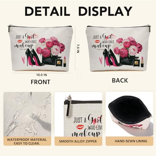 JIUWEIHU Fashion Makeup Bag, Floral High Heel Cosmetic Bags Travel Organizer Bag Zipper Pouch, Christmas Birthday Gifts for Women Friend Colleague, Just A Girl Who Loves - color: Multicolor 0078