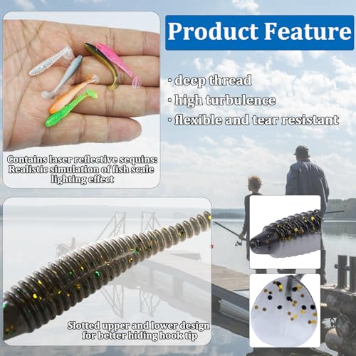 Soft Plastic Lures, Paddle Tail Swim Baits, Swim Baits for Bass Fishing, Paddle Tail, Crappie Lures - color: 9Color/45Pcs, size: 2.17in/5.5cm
