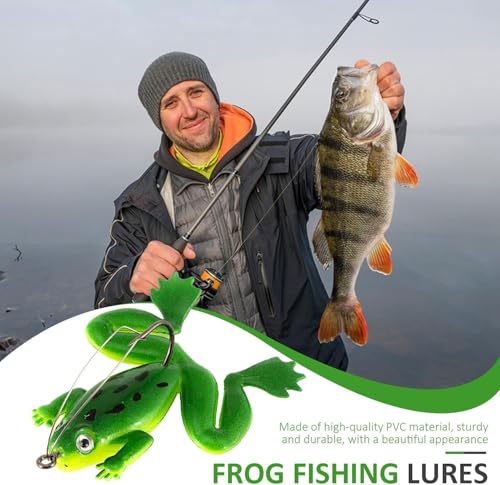 Green Frog Lures for Bass Fishing Topwater Frog Realistic Bass Swimbait Soft Floating Bait Artificial Bass Lure for Pike Saltwater Freshwater Bass Trout,Fishing Soft Lures, Baits and Attractants